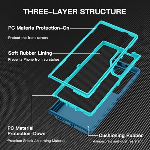 I-HONVA for Samsung Galaxy S24 Ultra Case Shockproof Dust/Drop Proof 3-Layer Full Body Protection [Without Screen Protector] Rugged Heavy Duty Case for Galaxy S24 Ultra 6.8",Turquoise - Image 2
