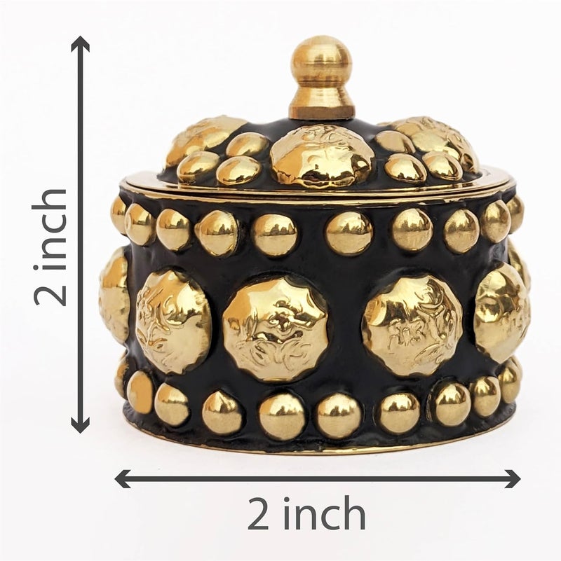 KOIL Handcrafted Black & Gold Sindoor Dibbi: Brass Elements & Shiny Brass Kumkum Box, Sindoor Dani Fancy Sindoor Dibbi Earrings Moti Box, Ideal for Gifting & Decoration - Image 3
