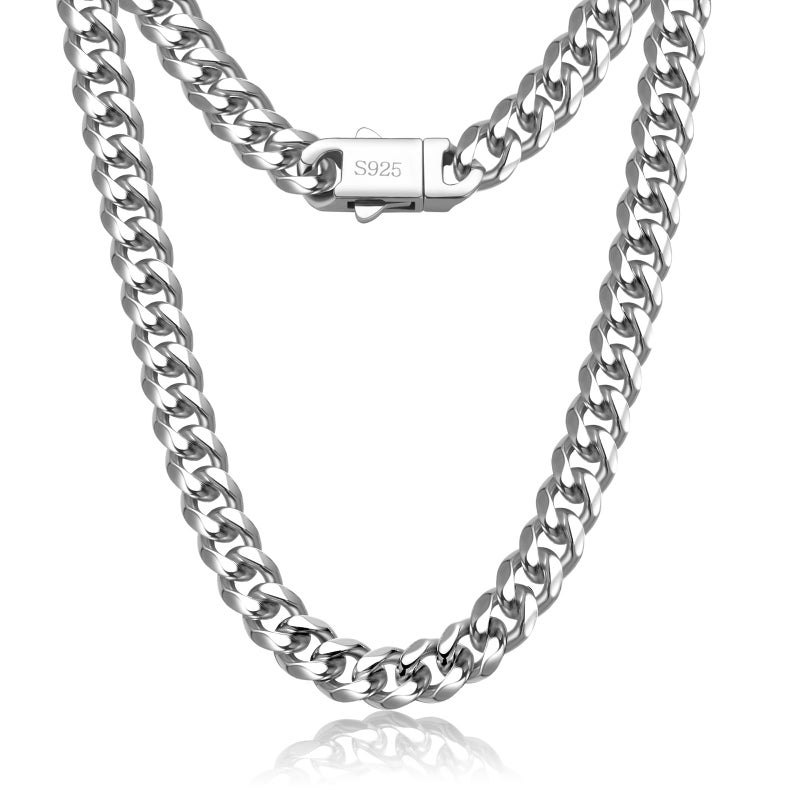 waitrose Cuban Link Chain for Men 7mm Silver Chain for Men Miami Cuban Mens Silver Chains,316L Stainless Steel and 925 Sterling Silver Chain for Men Necklace 28 Inches Silver Chain - Image 1