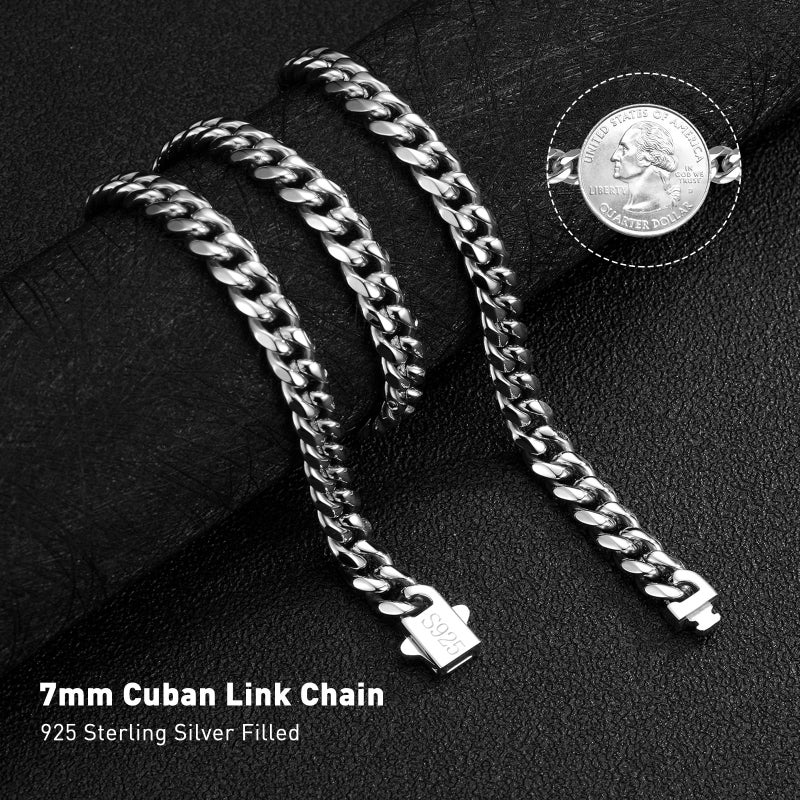waitrose Cuban Link Chain for Men 7mm Silver Chain for Men Miami Cuban Mens Silver Chains,316L Stainless Steel and 925 Sterling Silver Chain for Men Necklace 28 Inches Silver Chain - Image 3