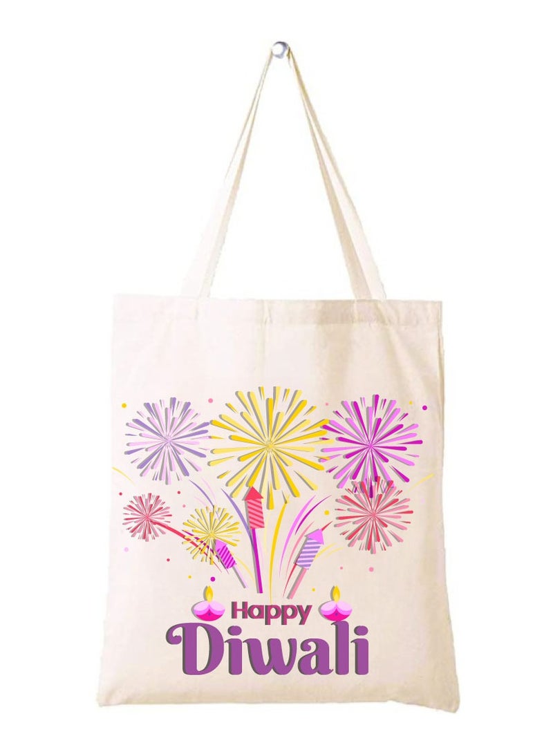 PRINTSHOP4ME Happy Diwali Printed Canvas Cotton Bags-Gifts For Friends And Family-Reusable Bags-Party Bags  - Image 1