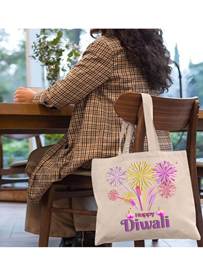 PRINTSHOP4ME Happy Diwali Printed Canvas Cotton Bags-Gifts For Friends And Family-Reusable Bags-Party Bags  - Image 3