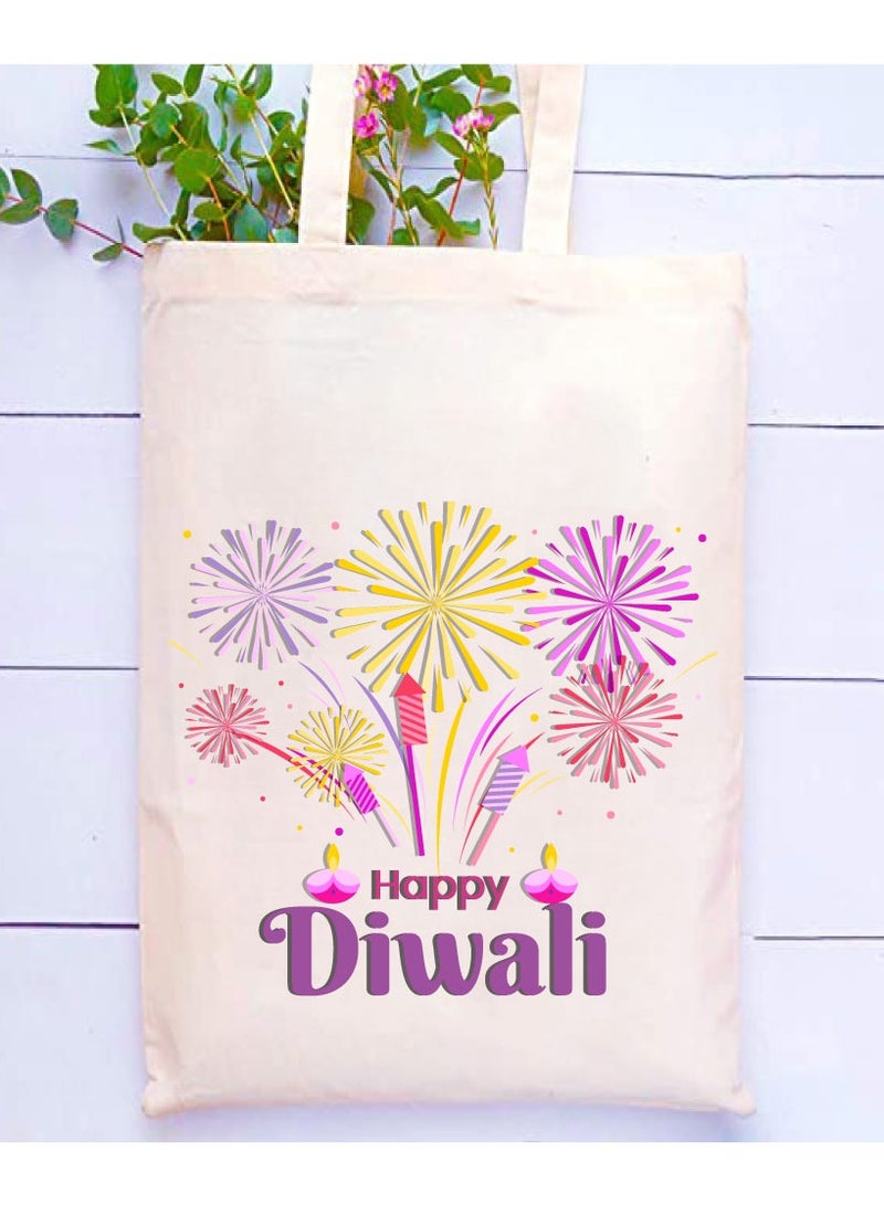 PRINTSHOP4ME Happy Diwali Printed Canvas Cotton Bags-Gifts For Friends And Family-Reusable Bags-Party Bags  - Image 2