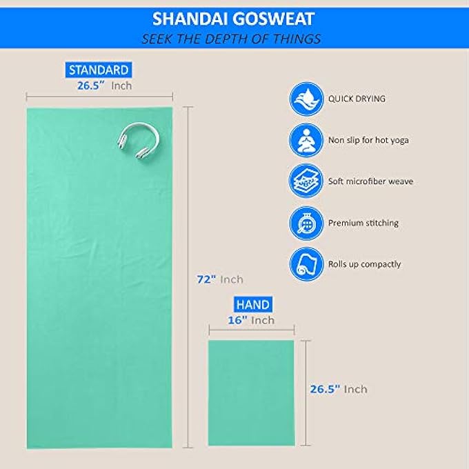 Shandali (Standard - 26.5 X 72, Teal) - Gosweat Non-Slip Hot Yoga Towel With Super-Absorbent Soft Suede Microfiber In Many Colours, For Bikram Pilates And Yoga Mats. - Image 2