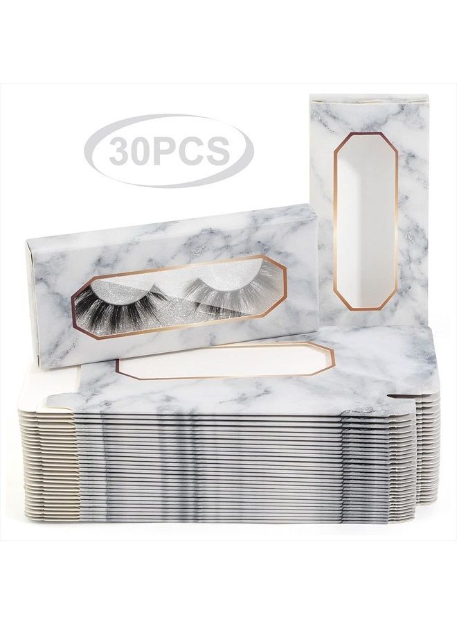 MAGEFY 30 Pieces Eyelashes Packaging Box, Empty Eyelash Boxes Lash Box Packaging Marble Paper Eyelash Storage Box Soft Paper Lash Case - Image 1