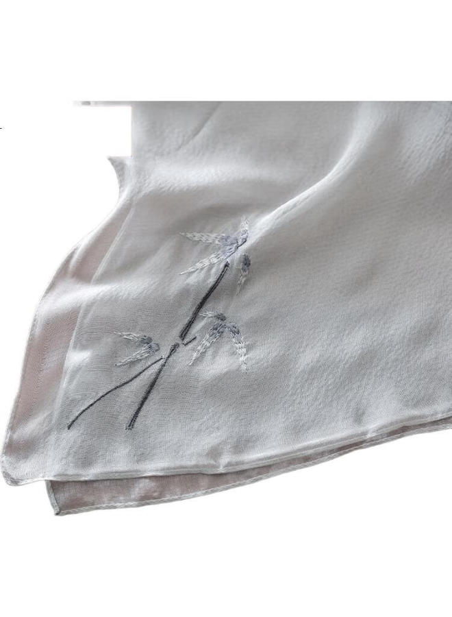 Shanghai Story Silk Sun Protection Face Mask With Embroidery For Women, Double-Layer Veil With Ear Loops, Neck Protection Gift, Grey