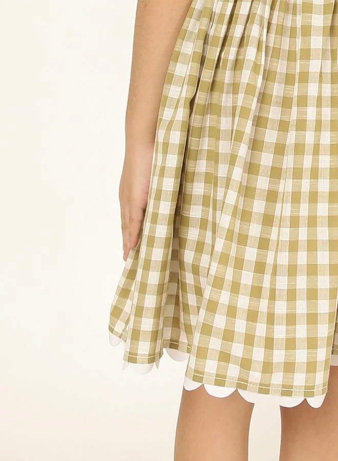 Styli Gingham Scalloped Dress