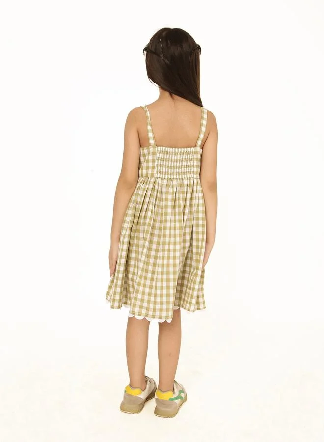 Styli Gingham Scalloped Dress