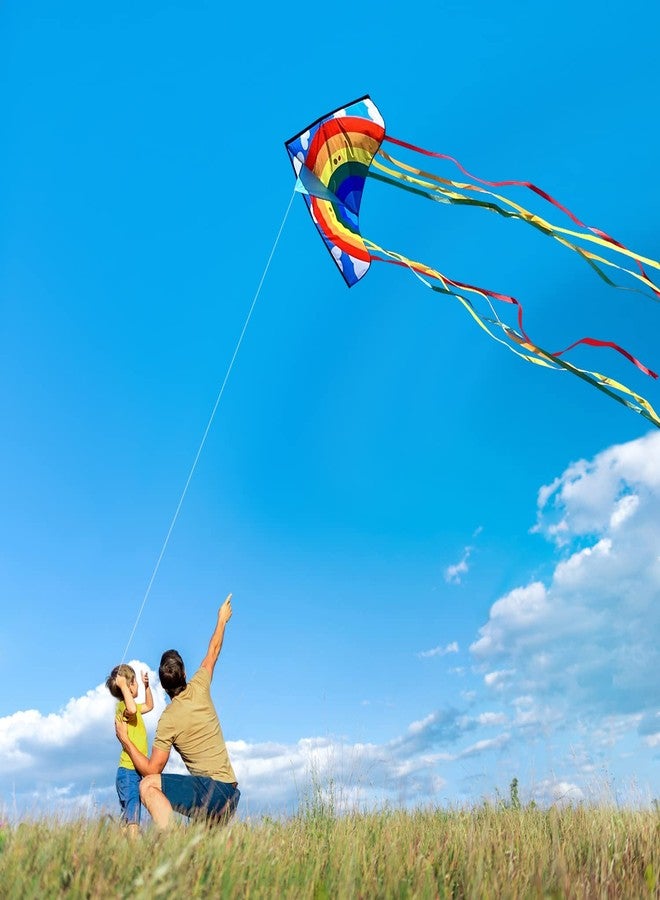 HONBO Huge Rainbow Delta Kites for Kids and Adults-60 Wide with 9.5' Long Tail- Easy Flyer - Kit Line and Swivel Included- Good for Outdoor Games and Summer The Beach Toys for Kids - Image 4