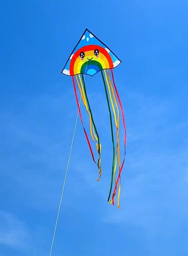 HONBO Huge Rainbow Delta Kites for Kids and Adults-60 Wide with 9.5' Long Tail- Easy Flyer - Kit Line and Swivel Included- Good for Outdoor Games and Summer The Beach Toys for Kids - Image 2