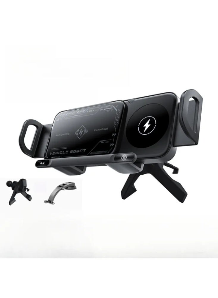 UniFold Pro Car Mount - 360° Rotating Wireless Charger for Foldable Phones/Tablets, Anti-Shake Gyroscope, Dashboard/Windshield Holder - Image 1