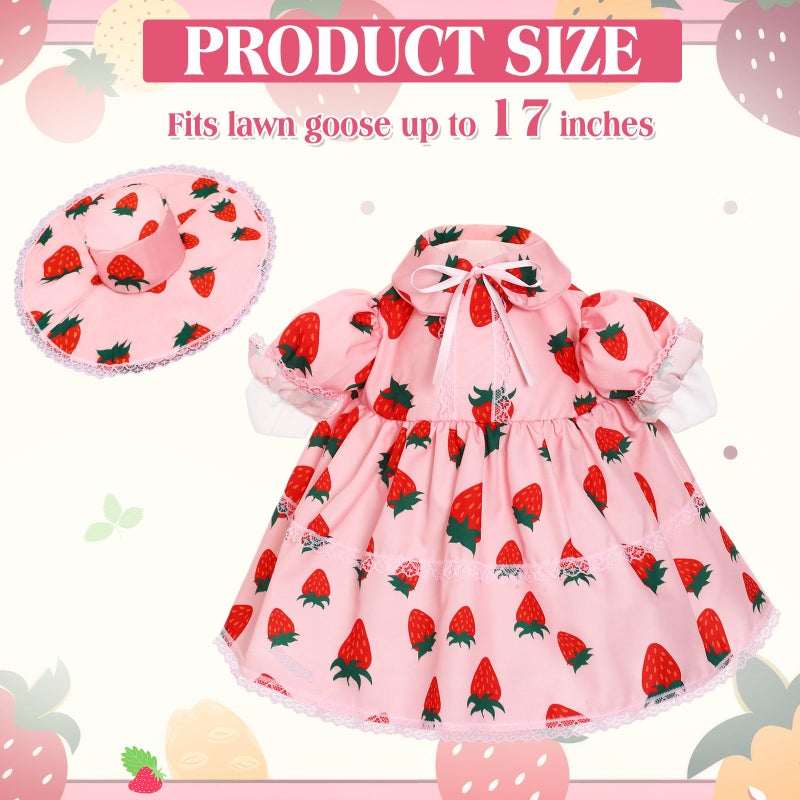 FuWeave Spring Porch Goose Outfit for 23''h Cement Statue Goose Skirt Costume for Summer Outdoor Yard Lawn Patio Decor(Strawberry) - Image 2
