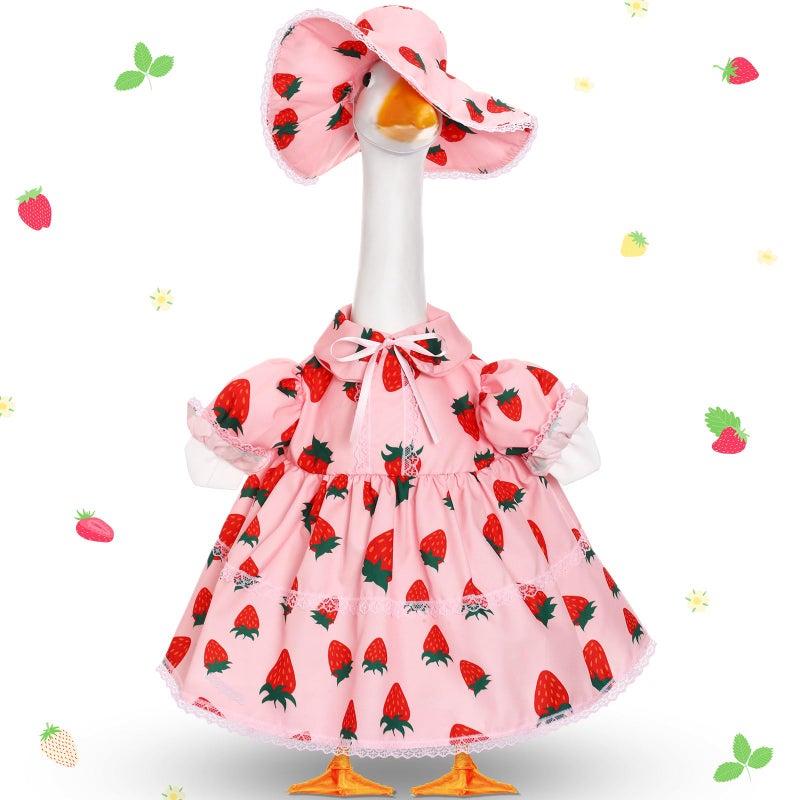 FuWeave Spring Porch Goose Outfit for 23''h Cement Statue Goose Skirt Costume for Summer Outdoor Yard Lawn Patio Decor(Strawberry) - Image 1
