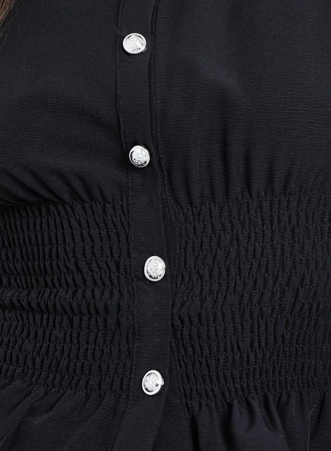 Styli Black Styli Women Shirred Waist Detail Shirt for Women | Best Price UAE