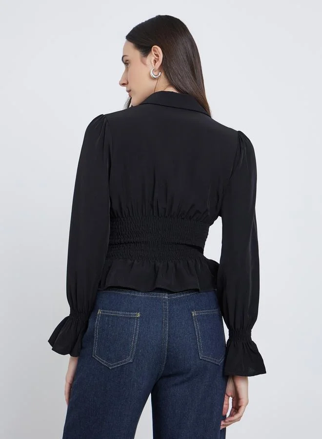 Styli Black Styli Women Shirred Waist Detail Shirt for Women | Best Price UAE