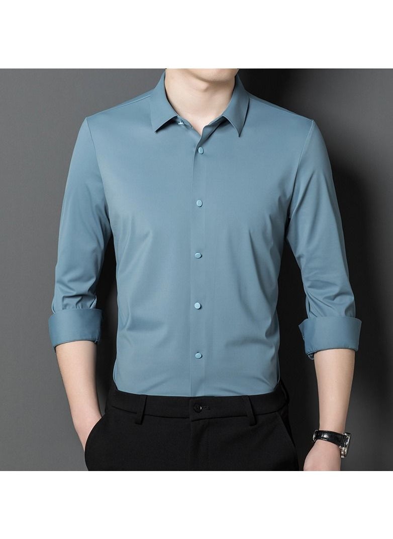 Loquat - Men's Seamless Shirt High Stretch Business Shirt Haze Blue - Image 1