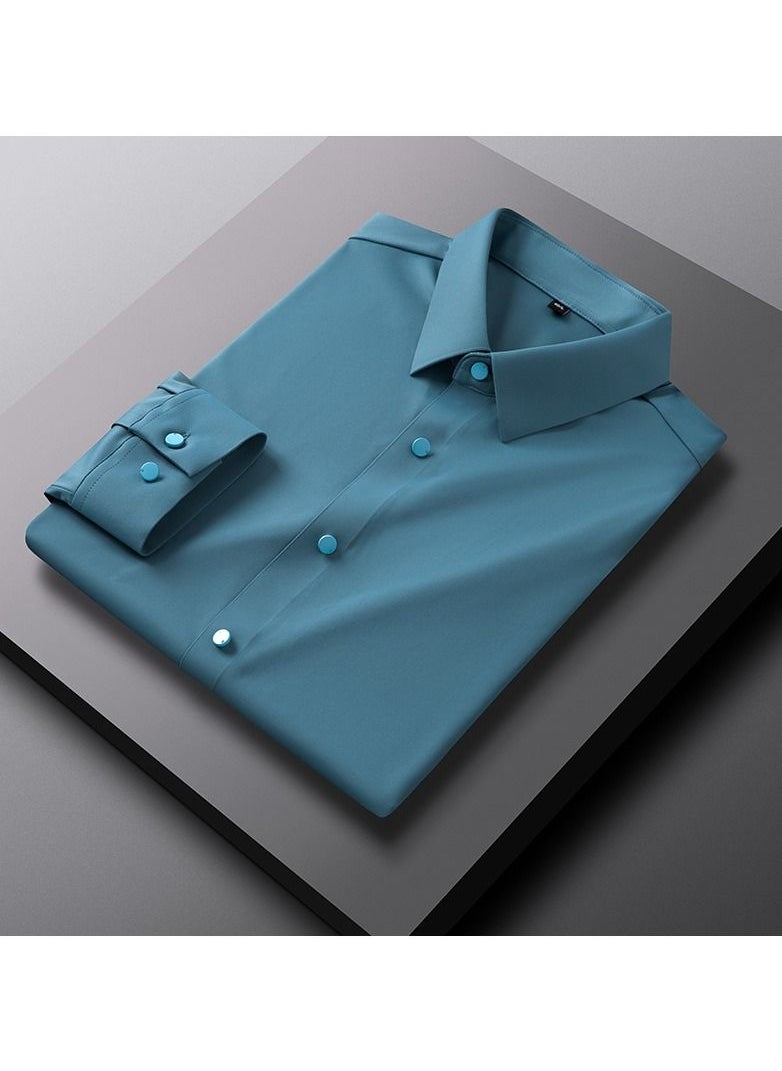 Loquat - Men's Seamless Shirt High Stretch Business Shirt Haze Blue - Image 1