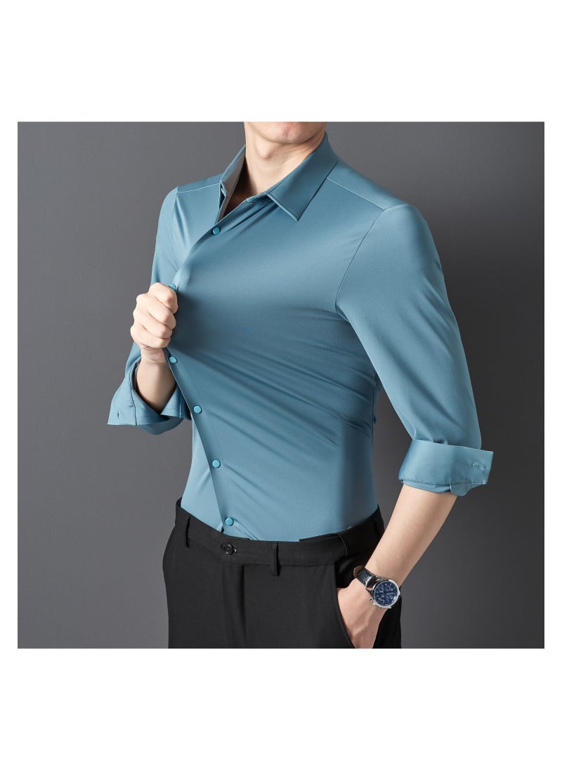Loquat - Men's Seamless Shirt High Stretch Business Shirt Haze Blue - Image 1