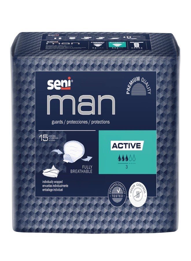 Seni Man Premium Bladder Control Guards Active Pads - 15 Pieces | Breathable | High absorbency | Odor control | Skin Friendly | Comfort first pads - Image 1
