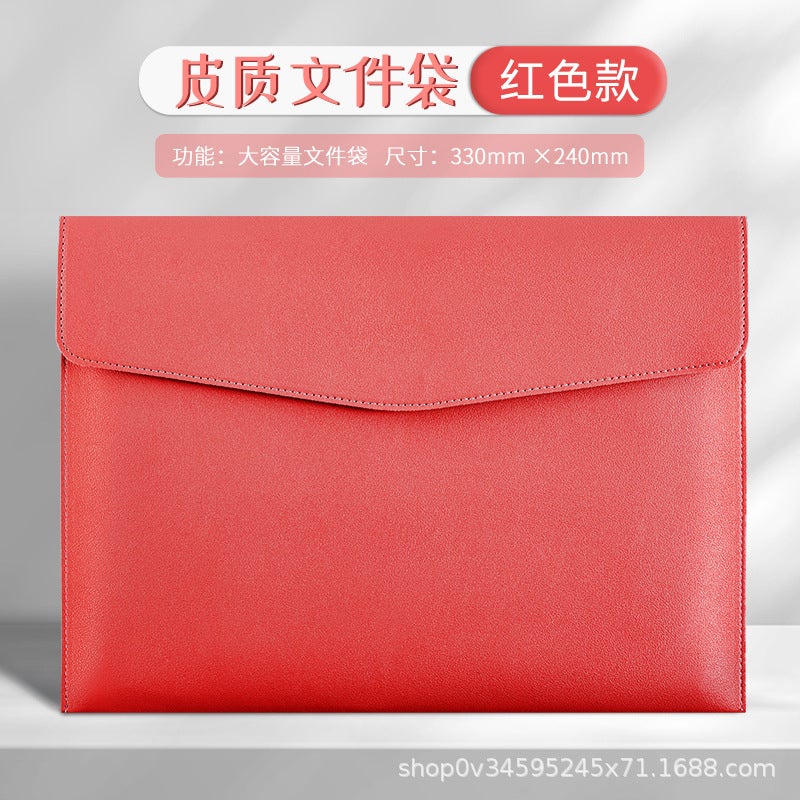Generic Customizable A4 Business Office File Folder High-End Leather Document Bag With Logo Printing Option Storage Capacity Red-a4 nappa pattern-file bag 