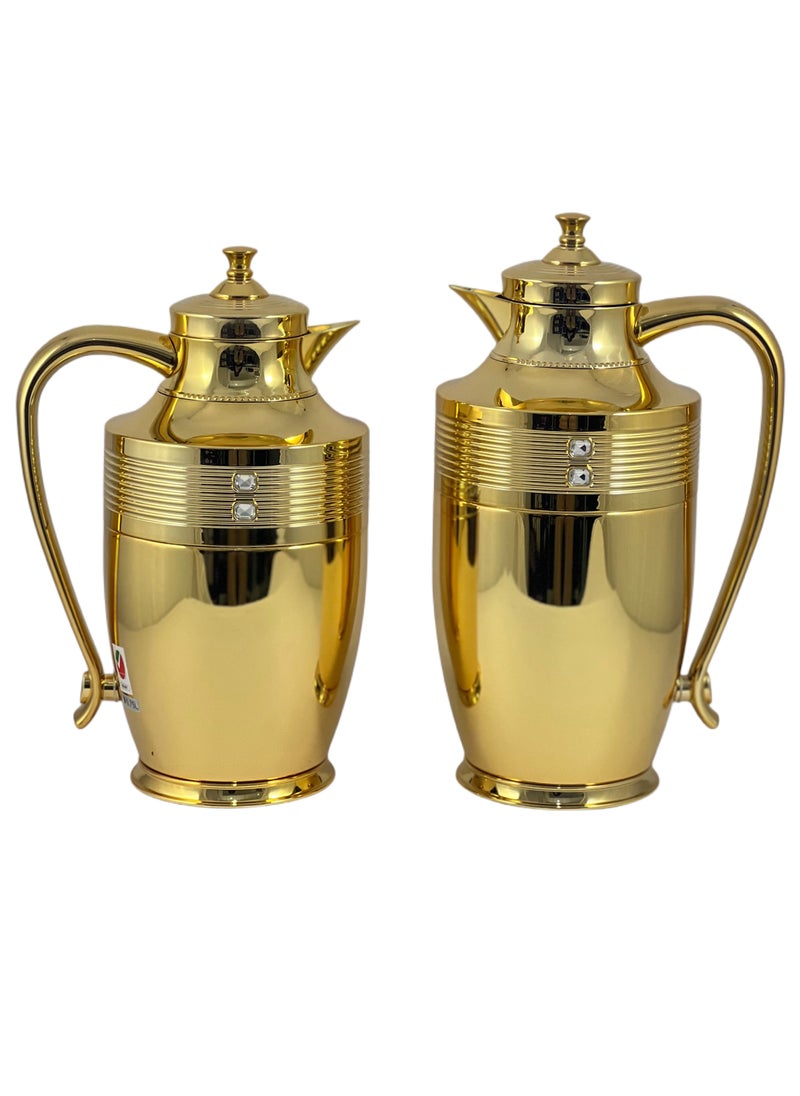 Home Maker 2-Piece Thermal Flask Set – 0.75L & 1L – Stainless Steel Vacuum Insulated – Elegant Gold Finish  - Image 2