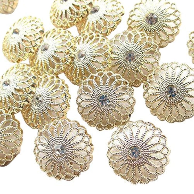 Chenkou Craft New 20pcs Gold Alloy Rhinestone Crytal Hollow Clothes Buttons 25mm Sewing Craft Lots - Image 1