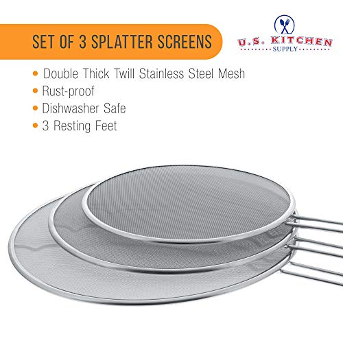U.S. Kitchen Supply Set of 3 Stainless Steel Splatter Screen - 13", 11.5" & 9.5" Sizes - Fine Mesh Splatter Screen with Resting Feet Set, Grease Guard for Kitchen Pots and Pans - Image 3
