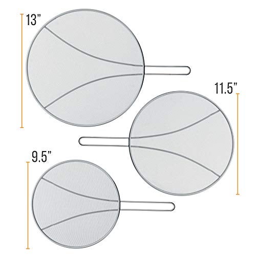 U.S. Kitchen Supply Set of 3 Stainless Steel Splatter Screen - 13", 11.5" & 9.5" Sizes - Fine Mesh Splatter Screen with Resting Feet Set, Grease Guard for Kitchen Pots and Pans - Image 2