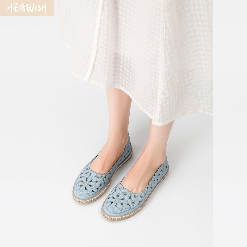 HEAWISH Womenâ€™s Ballet Flat Daisy Round Toe Dress Shoes Casual Slip On Rope Loafer(Blue, US8.5) - Image 2