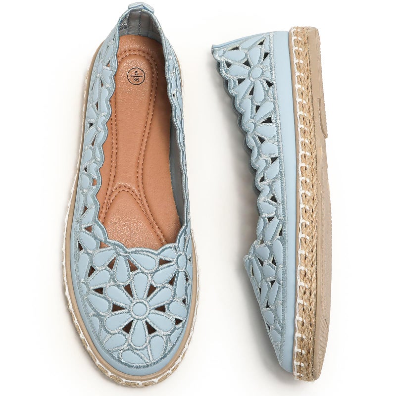 HEAWISH Womenâ€™s Ballet Flat Daisy Round Toe Dress Shoes Casual Slip On Rope Loafer(Blue, US8.5) - Image 1