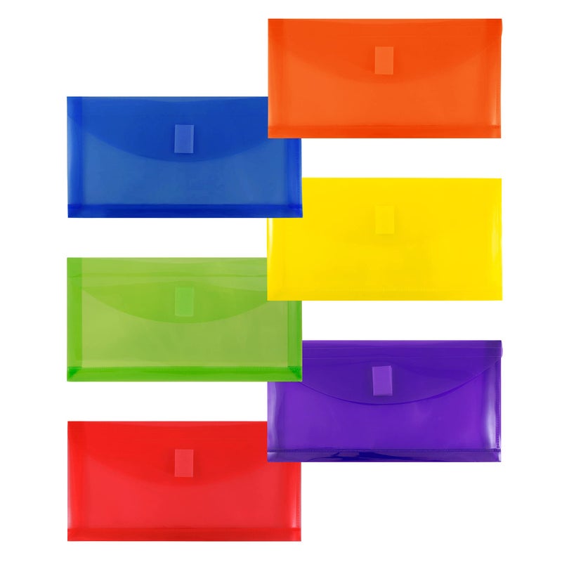 JAM PAPER Plastic Expansion Envelopes with Hook & Loop Closure - #10 Booklet Wallet - 5 1/4 x 10 with 1 Inch Expansion - Assorted Colors - 6/Pack - Image 1