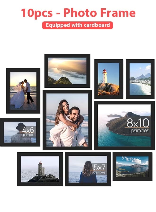 YelaJoy Photo Frame Set,10Pcs Picture Frame Collage Wall Decor, Multi frame collage,Wedding photo frame,Gallery Wall Frame Set with Cardstock for Wall,Living Room,Dedroom,Multiple Sizes,2pcs 8x10inch,4pcs 5x7inch,4pcs 4x6inch, black - Image 1