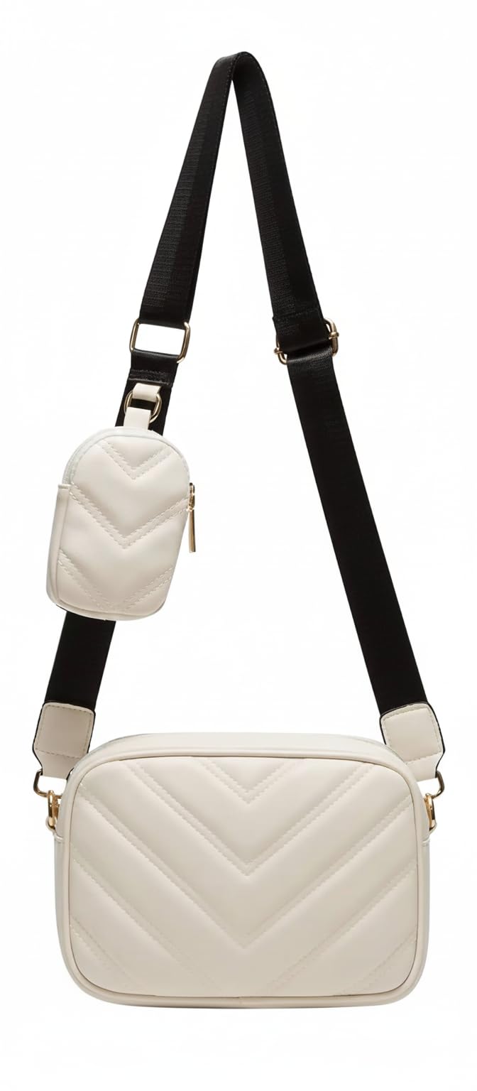 ADISA Women's Girls Cross Body Sling Messenger Bag with Pouch (SL8127_Off White) - Image 5
