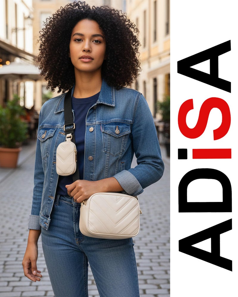 ADISA Women's Girls Cross Body Sling Messenger Bag with Pouch (SL8127_Off White) - Image 3