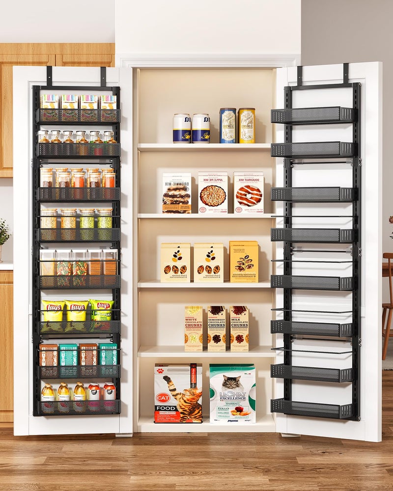 SNTD 8 Tiers Over the Door Organizer - Height Adjustable Pantry Organizers and Storage with Dense Mesh Baskets, Anti-Swing Hanging Door Spice Rack for Kitchen Bathroom (Black, 12.3"W x 4.7"D x 69"H) - Image 1