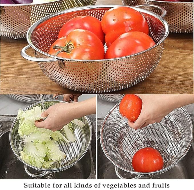 REPLEX Stainless Steel Colander 29 CM MicroPerforated Footed Metal Colander with Handle Heavy Duty Strainer for Kitchen FoodPastaVegetableRiceFruitNoodles Dishwasher Safe - Image 5