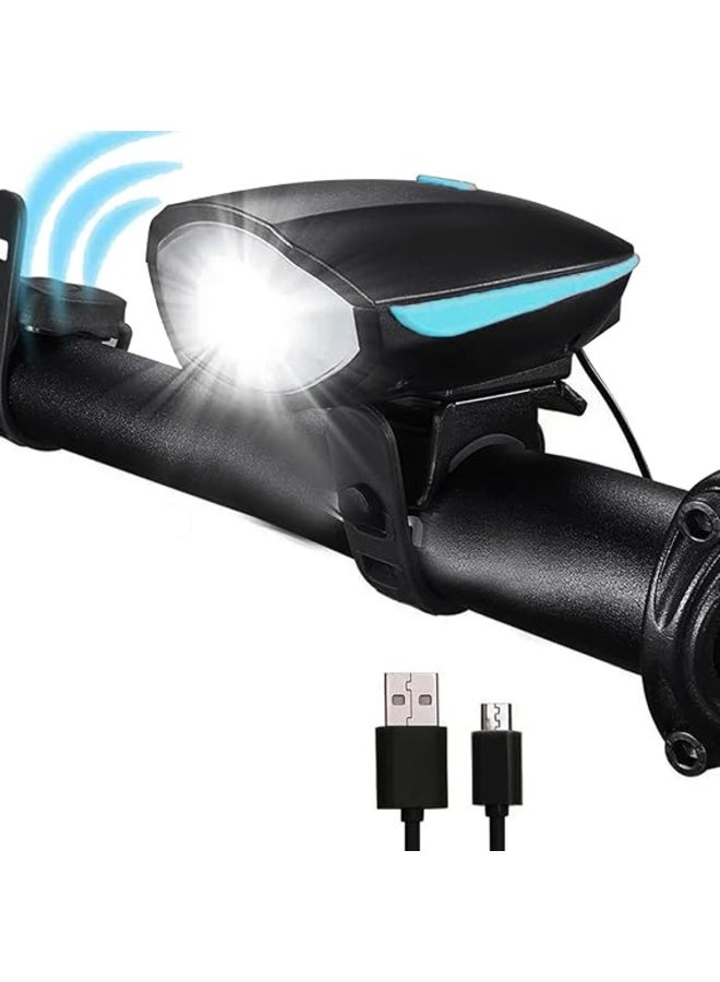 مصباح أمامي للدراجة قابل لإعادة الشحن USB مع بوق - Image 1