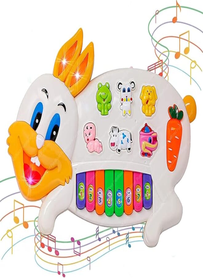 FunBlast Musical Piano for Kids with Flashing Lights - Rabbit Piano Toys with 15 Keys and 3 Modes Me boy toys, girl toys, birthday gift, Christmas gift, growth, fun, for kids.