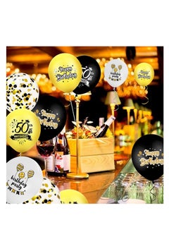 Brain Giggles BrainGiggles 50th Birthday Latex and Confetti Balloons Set of 12 - Black and Gold  - Image 4