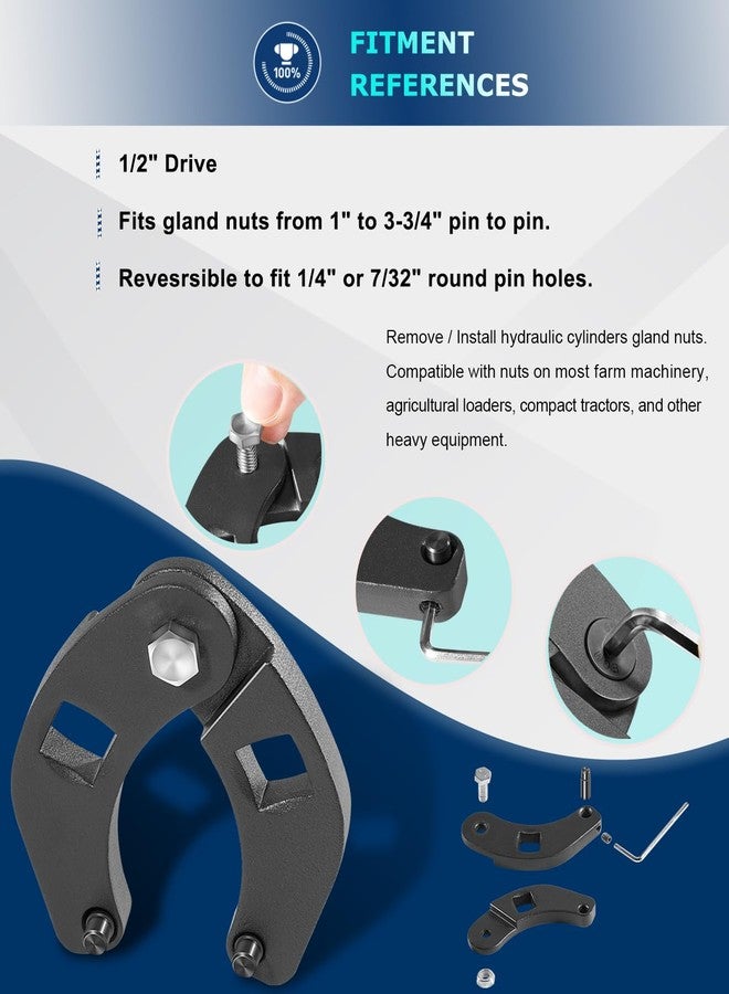 Camoo مفتاح ربط صامولة الغدة القابل للتعديل من كامو 7463، مفتاح ربط أسطوانة هيدروليكية قابل للتعديل، لإزالة الأسطوانات الهيدروليكية، مع دبوس 7/32، 1/4 بوصة، مناسب لمعدات المزرعة والبناء - Image 5