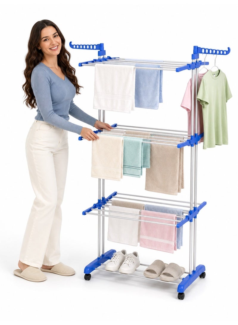 Stainless Steel Cloth Drying Rack, 4-Tier Foldable Rolling Laundry Rack , Adjustable Garment Dryer Stand for Indoor, Outdoor, Balcony & Bathroom - Image 2