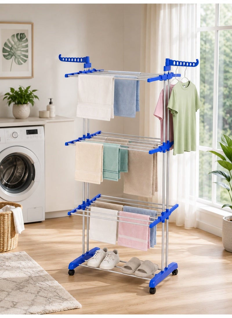 Stainless Steel Cloth Drying Rack, 4-Tier Foldable Rolling Laundry Rack , Adjustable Garment Dryer Stand for Indoor, Outdoor, Balcony & Bathroom - Image 4