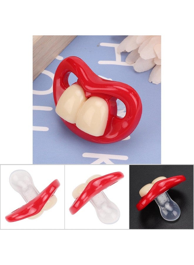 Hztyyier Mouth Pacifier Funny Soft Gel Laughing Red Lip Pacifiers for Babies Kids Child Soother Accessories(Two Teeth) - Image 2