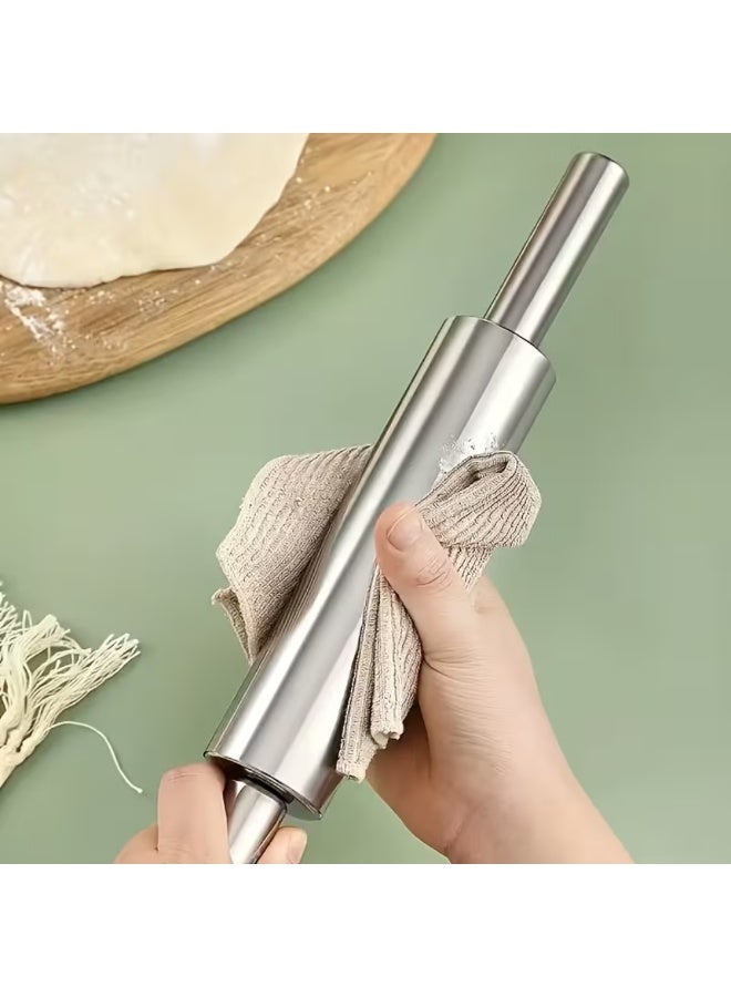 AMM Stainless Steel Rolling Pin with Anti-Slip Handle – Professional Dough Roller for Baking | Manual Noodle Press | Ideal for Pizza, Cookies, Pastries, Pasta | Easy to Clean Baking Tool - Image 2