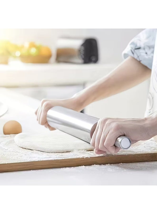 AMM Stainless Steel Rolling Pin with Anti-Slip Handle – Professional Dough Roller for Baking | Manual Noodle Press | Ideal for Pizza, Cookies, Pastries, Pasta | Easy to Clean Baking Tool - Image 4