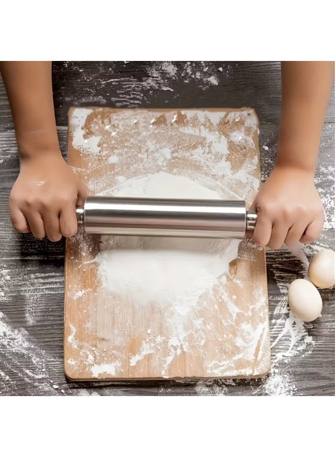 AMM Stainless Steel Rolling Pin with Anti-Slip Handle – Professional Dough Roller for Baking | Manual Noodle Press | Ideal for Pizza, Cookies, Pastries, Pasta | Easy to Clean Baking Tool - Image 1