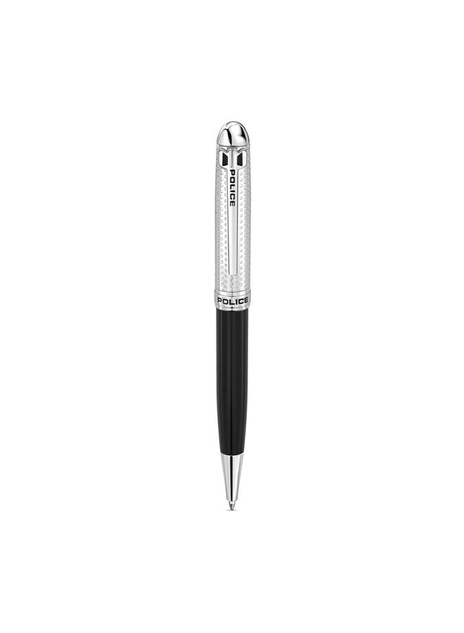 POLICE Ferrara.2 Silver and Black Textured Pen for Men Blue Ink - Image 1