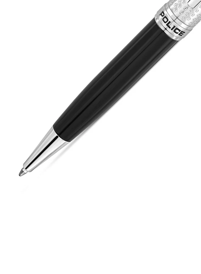 POLICE Ferrara.2 Silver and Black Textured Pen for Men Blue Ink