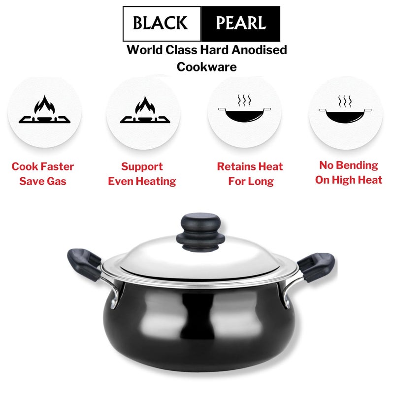 VINOD Vinod Black Pearl Hard Anodised Non Stick Handi with Lid - 2 Litre, Mini | 3.25mm | Biryani Pot | Metal Spoon Friendly | Gas Stove Compatible | 2 Year Warranty | Toxin Free - Black  - Image 5