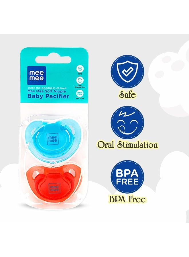 Mee Mee Soft Nipple Baby Pacifier, Red/Blue - Image 2